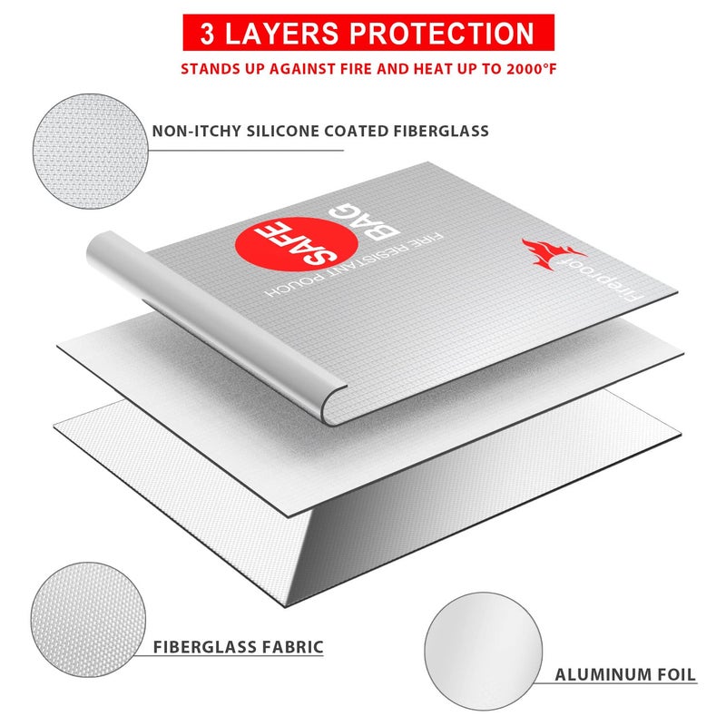 COLCASE Fireproof Document Bag Upgraded 2 Pockets (2000 â„‰)15 x 11 Inches Silicone Coated Fireproof and Waterproof Bag Fireproof Safe Bag Storage for Money, Documents, Jewelry and Passport Silver - Image 4